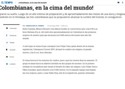 El Tiempo: ¡Colombianas, en la cima del mundo!